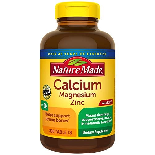 Book Cover Nature Made Calcium, Magnesium Oxide, Zinc with Vitamin D3 Helps Support Bone Strength, Tablets, 300 Count