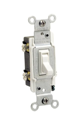 Book Cover Leviton 2653-2W 15 Amp, 120 Volt, Toggle Co/Alr 3-Way AC Quiet Switch, Residential Grade, Grounding, White