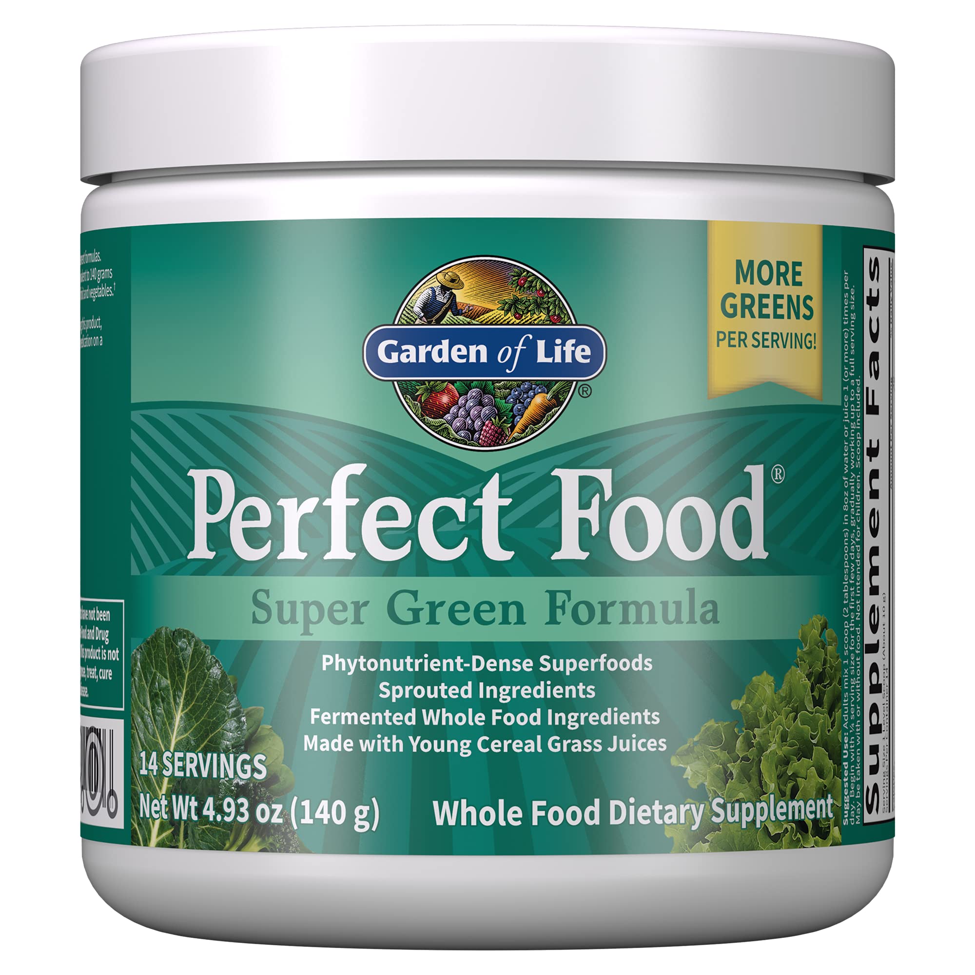 Book Cover Garden of Life Whole Food Vegetable Supplement - Perfect, Green Super Dietary Powder, 4.93 Ounce 14 Servings (Pack of 1)