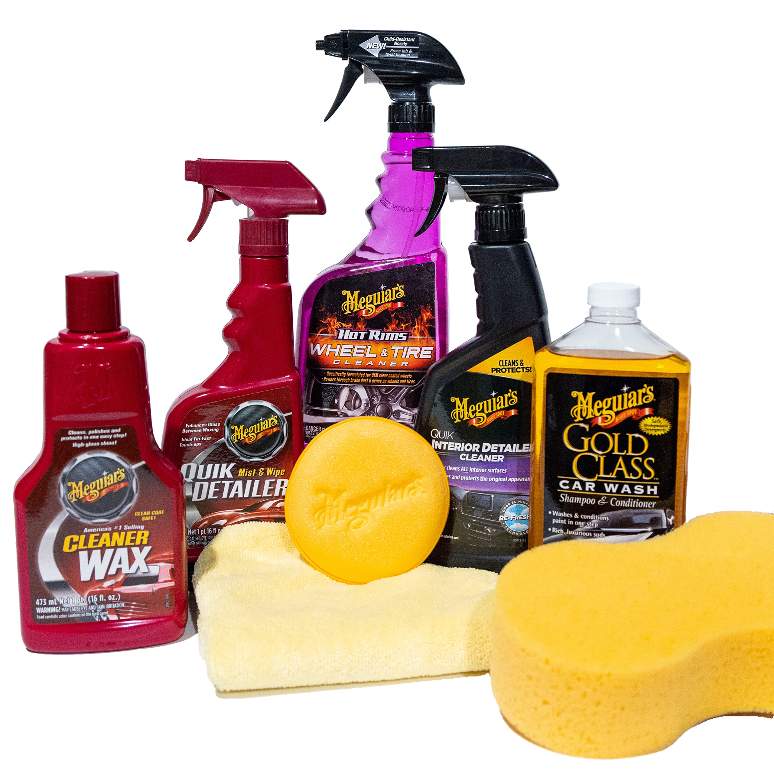 Book Cover Meguiar's Classic Wash & Wax Kit, Car Cleaning Kit with Car Wash Soap and Wax, Includes Other Car Cleaning Products Like Detail Spray, Interior Cleaner, Tire Cleaner, and More