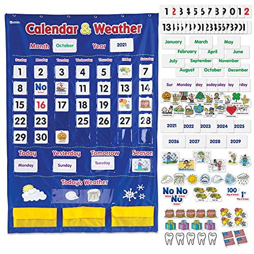 Book Cover Learning Resources Calendar & Weather Pocket Chart, School Calendar for Classrooms, Calendar Kit for Classroom, Homeschool Calendar, Set of 136, Ages 3+