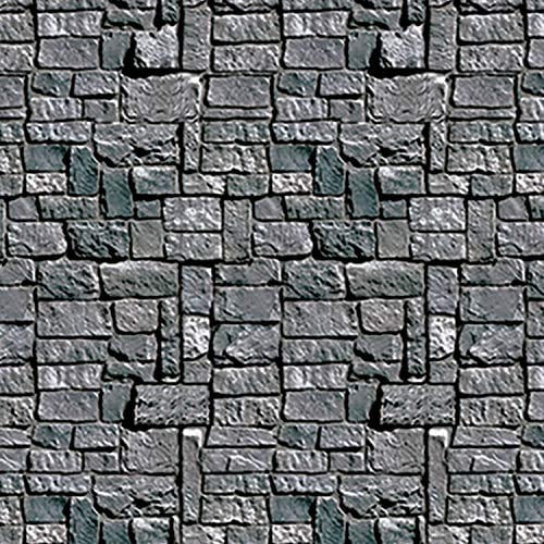 Book Cover Beistle Brick Stone Wall Photography Backdrop Textured Look Photo Op Background for Weddings-Halloween Party Decorations, 4' x 30', Gray/Black