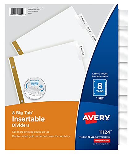 Book Cover Avery 8-Tab Binder Dividers, Insertable Clear Big Tabs, 1 Set (11124)