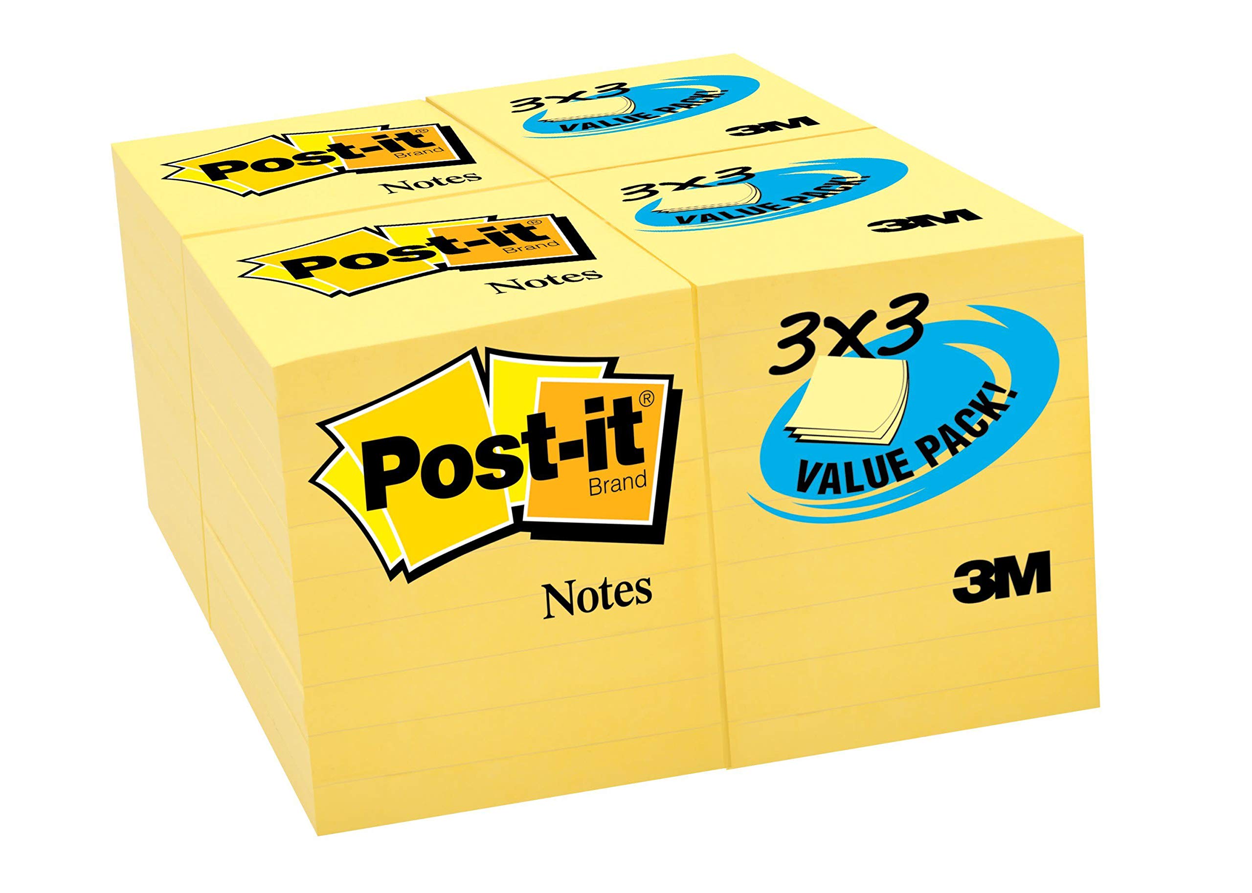 Book Cover Post-it Notes, Canary, Recyclable 3 in x 3 in, Canary Yellow 36 Pads 3 