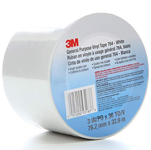 Book Cover 3M Vinyl Tape 764, General Purpose, 3 in x 36 yd, White, 1 Roll, Light Traffic Floor Marking, Social Distancing, Color Coding, Safety, Bundling