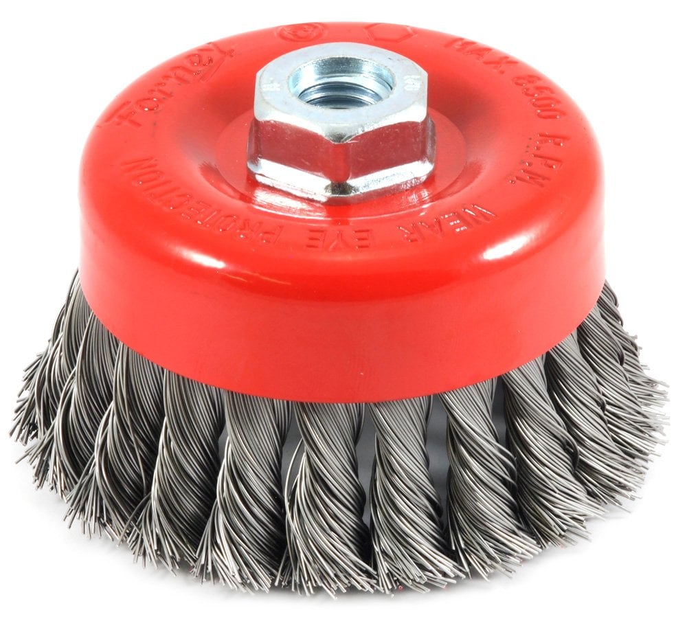 Book Cover Forney 72753 4-Inch by 5/8-11 Knotted Cup Brush .020 Carbon Steel