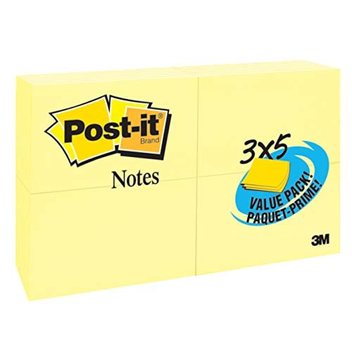 Book Cover Post-it Notes Value Pack, America's #1 Favorite Sticky Note, 3 x 5-Inches, Canary Yellow, 24-Pads/Pack