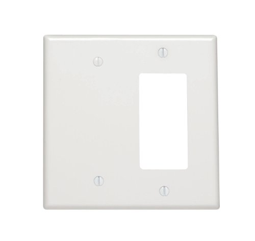 Book Cover Leviton 80608-W 2-Gang 1-Blank 1-Decora/GFCI Device Combination Wallplate, Midway Size, Thermoset, White