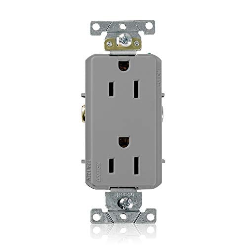 Book Cover Leviton 16252-GY 15 Amp, 125 Volt, Decora Plus Duplex Receptacle, Straight Blade, Commercial Grade, Self Grounding, Gray