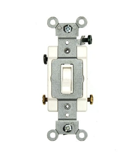 Book Cover Leviton 54503-2W 15 Amp, 120/277 Volt, Toggle Framed 3-Way AC Quiet Switch, Commercial Grade, Grounding, White