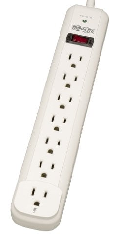 Book Cover Tripp Lite 7 Outlet Surge Protector Power Strip, Extra Long Cord 25 ft., 1080 Joules, Lifetime Limited Warranty & $25K INSURANCE (TLP725) Light Gray