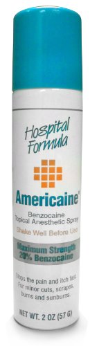 Book Cover Americaine Hospital Formula, Maximum Strength Benzocaine Topical Anesthetic Spray, For Minor Cuts, Scrapes, Burns & Sunburn, 2 oz Can