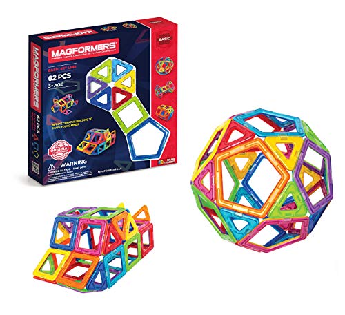 Book Cover Magformers Basic Set (62-pieces) Magnetic Building Blocks, Educational Magnetic Tiles, Magnetic Building STEM Toy, Multi-colored, Model Number: 63070
