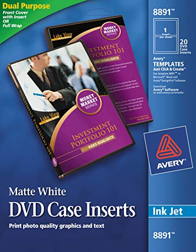 Book Cover Avery 8891 Inkjet DVD Case Inserts, Matte White (Pack of 20)