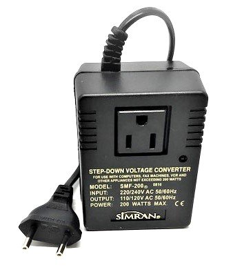 Book Cover Simran SMF-200 Deluxe 200 Watts Step Down Voltage Converter for International Travel to AC 220V/240V Countries, Ideal for Laptops, Cameras, iPhones, BlackBerry, iPods etc