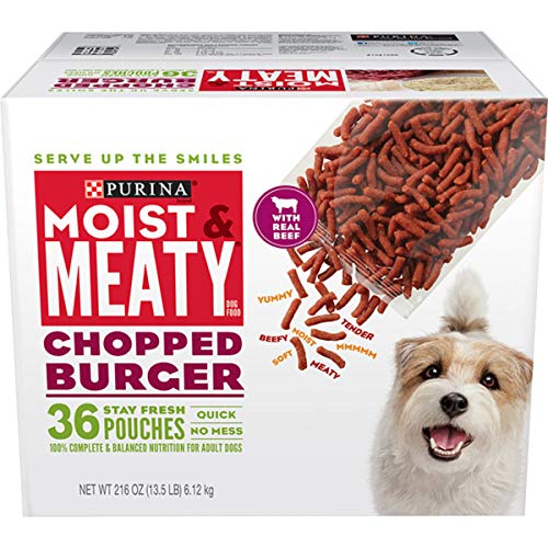 Book Cover Purina Moist & Meaty Wet Dog Food, Chopped Burger - 36 ct. Pouch