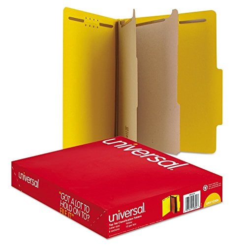 Book Cover Universal Pressboard Classification Folders, Letter, Six-Section, Yellow, 10/Box (10304)