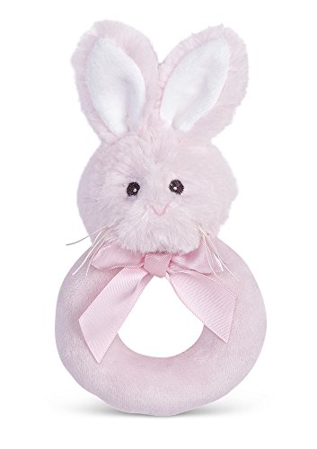 Book Cover Bearington Baby Lil' Bunny Pink Plush Stuffed Animal Soft Ring Rattle, 5.5