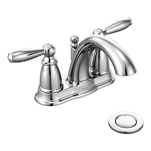 Book Cover Moen 6610 Brantford Two-Handle Low-Arc Centerset Bathroom Faucet with Drain Assembly, Chrome
