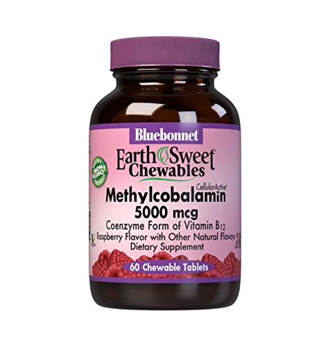 Book Cover Bluebonnet Nutrition EarthSweet Methylcobalamin 5,000 mcg Active Coenzyme Form of Vitamin B12 Supports Energy Boost & Metabolism - Vegan, Gluten-Free - Raspberry Flavor - 60 Chewable Tablets