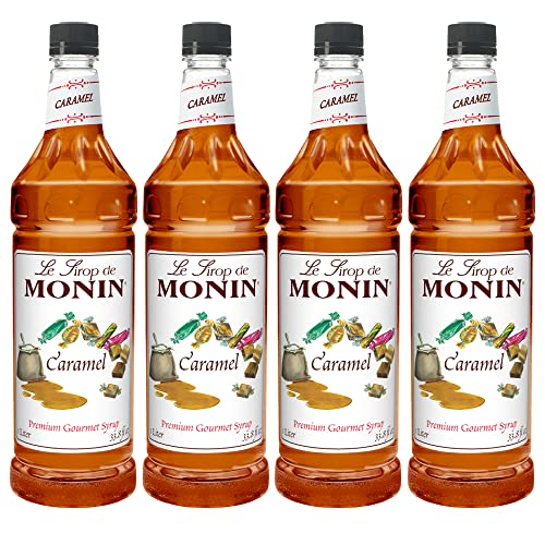 Book Cover Monin - Caramel Syrup, Rich and Buttery, Great for Desserts, Coffee, and Cocktails, Gluten-Free, Non-GMO (1 Liter, 4-Pack)