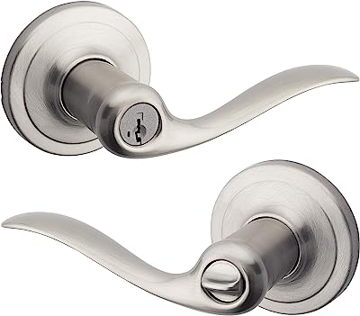 Book Cover Kwikset Tustin Keyed Entry Lever featuring SmartKey in Satin Nickel