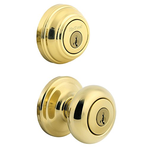 Book Cover Kwikset Juno Keyed Entry Door Knob and Single Cylinder Deadbolt Combo Pack with Microban Antimicrobial Protection featuring SmartKey Security in Polished Brass