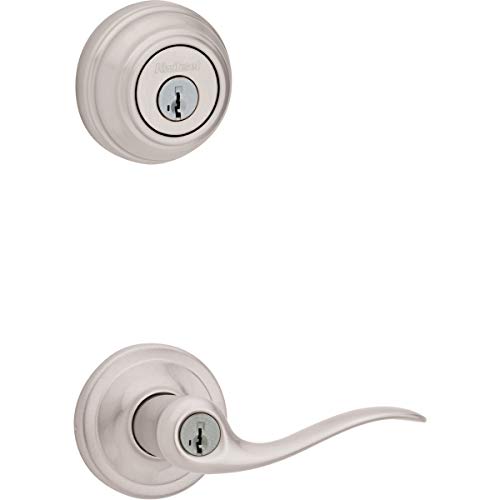 Book Cover Kwikset 99910-040 991TNL 15 SMT CP K4 Level 991 Tustin Entry Lever and Single Cylinder Deadbolt Combo Pack Featuring SmartKey in Satin Nickel