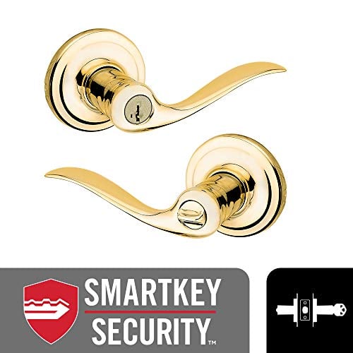 Book Cover Kwikset Tustin Entry Lever featuring SmartKey in Polished Brass