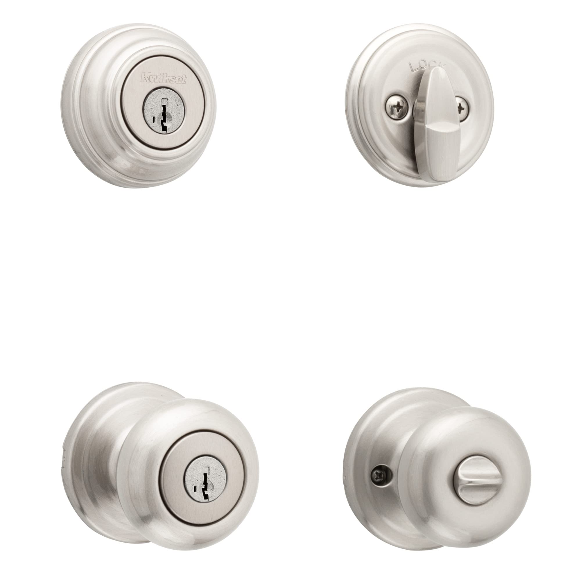 Book Cover Kwikset Juno Keyed Entry Door Knob and Single Cylinder Deadbolt Combo Pack with Microban Antimicrobial Protection Featuring SmartKey Security in Satin Nickel