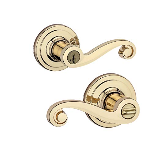 Book Cover Kwikset Lido Keyed Entry Lever with Microban Antimicrobial Protection featuring SmartKey Security in Polished Brass