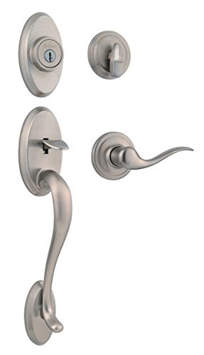 Book Cover Kwikset 9800-107 Shelburne Single Cylinder Handleset with Tustin Lever featuring SmartKey in, Satin Nickel