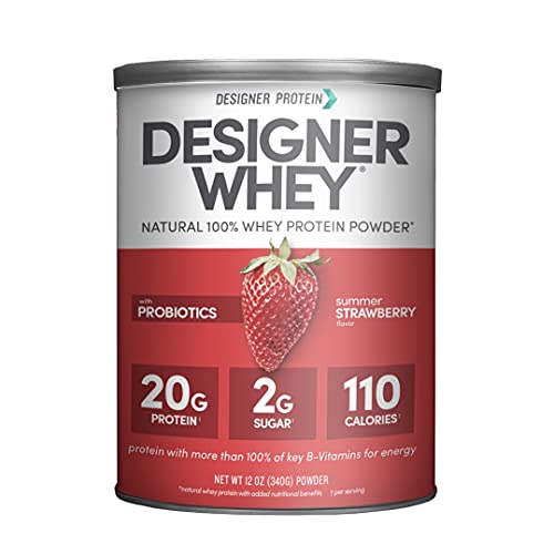 Book Cover Designer Wellness Designer Whey Natural 100% Whey Protein Powder with Probiotics, Fiber, and Key B-Vitamins for Energy, Gluten-free, Non-GMO, Summer Strawberry 12 oz