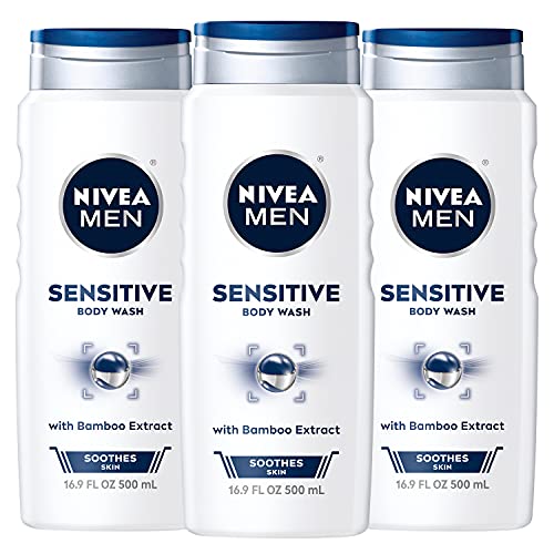 Book Cover Nivea Men Sensitive Body Wash with Bamboo Extract, 3 Pack of 16.9 Fl Oz Bottles