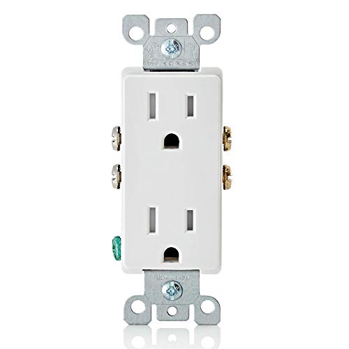Book Cover Leviton T5325-W 15 Amp 125 Volt, Tamper Resistant, Decora Duplex Receptacle, Straight Blade, Grounding, 1-Pack, White