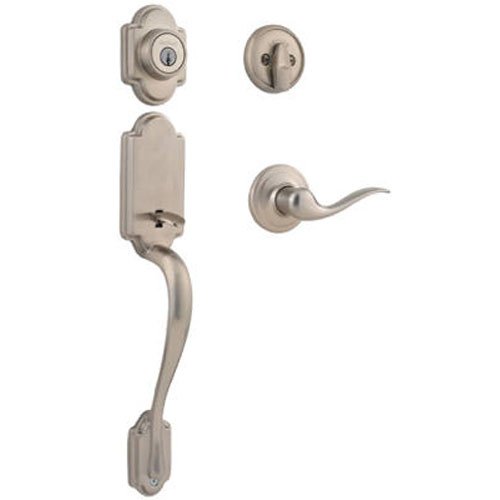 Book Cover Kwikset Arlington Single Cylinder Handleset with Tustin Lever Featuring SmartKey Security in, Satin Nickel