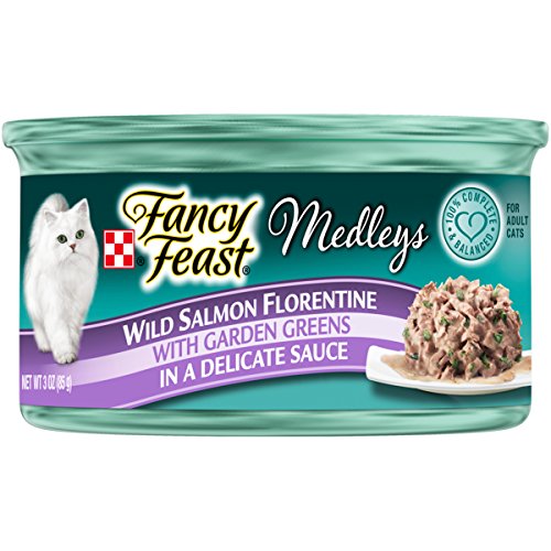 Book Cover Purina Fancy Feast Wet Cat Food, Medleys Wild Salmon Florentine With Garden Greens in Delicate Sauce - (24) 3 oz. Cans