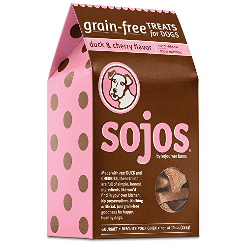 Book Cover Sojos Crunchy Natural Grain Free Dog Treats, Duck & Cherry, 10-Ounce Box