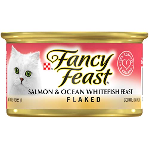 Book Cover Purina Fancy Feast Wet Cat Food, Flaked Salmon & Ocean Whitefish Feast - (24) 3 oz. Cans