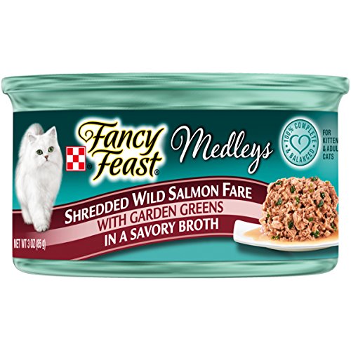 Book Cover Purina Fancy Feast Broth Wet Cat Food, Medleys Shredded Wild Salmon Fare With Greens - (24) 3 oz. Cans
