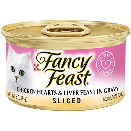 Book Cover Purina Fancy Feast Gravy Wet Cat Food, Sliced Chicken Hearts & Liver Feast in Gravy - (24) 3 oz. Cans