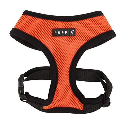 Book Cover Puppia Soft Dog Harness No Choke Over-The-Head Triple Layered Breathable Mesh Adjustable Chest Belt and Quick-Release Buckle, Orange, X-Small