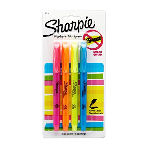 Book Cover SHARPIE Pocket Style Highlighters, Chisel Tip, Assorted Colors, 4 Count (Pack of 1)