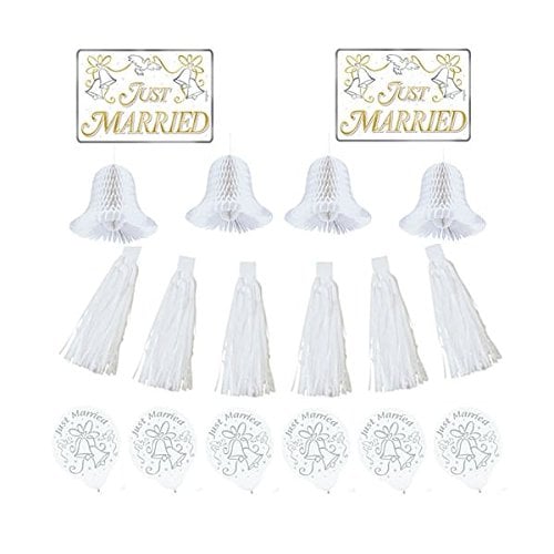 Book Cover Amscan Classic Tassels and Honeycomb Bells Wedding Car Decorating Party Kit, 1 pieces, White