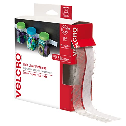 Book Cover VELCRO Brand Thin Clear Tape | 15 Ft x Â¾â€ | Cut Strips to Length | Home Office or Crafts Fastening Solution | Large Roll, 91325