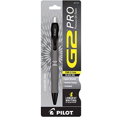 Book Cover PILOT G2 Pro Refillable & Retractable Rolling Ball Gel Pen, Fine Point, Gray Barrel, Black Ink, Single Pen (31147) (Barrel Design May Vary)