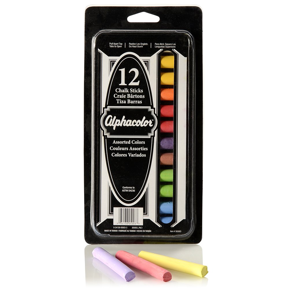 Book Cover Quartet Alphacolor Chalk Sticks, Assorted Colors, Low Dust, AP Approved, 12 Pack (305003)
