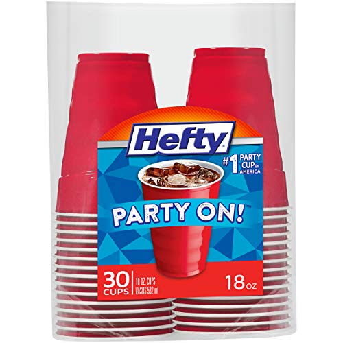 Book Cover Hefty Party On Disposable Plastic Cups, Red, 18 Ounce, 30 Count