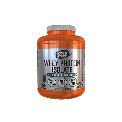 Book Cover NOW Sports Nutrition, Whey Protein Isolate, 25 g With BCAAs, Creamy Chocolate Powder, Brown, 5-Pound