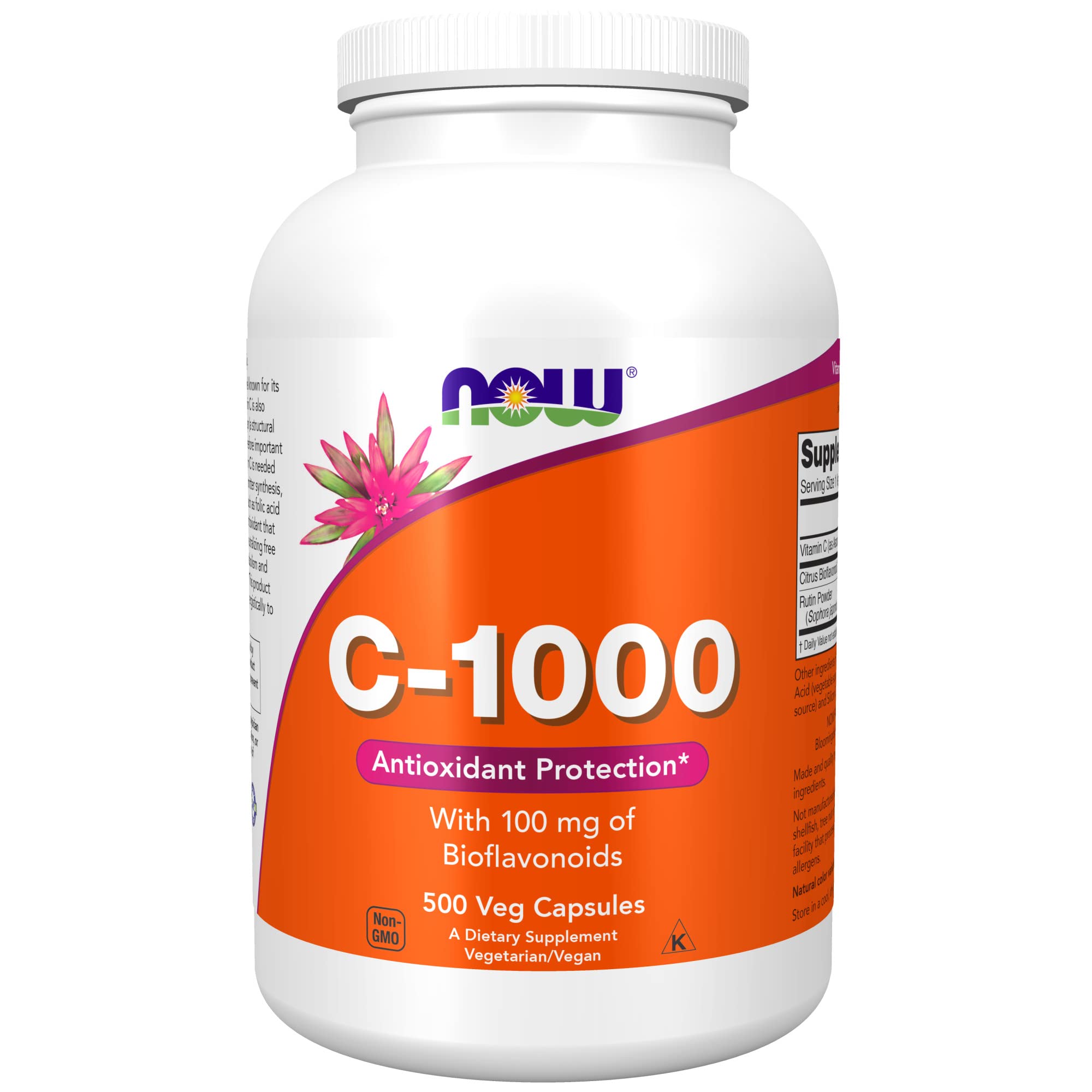 Book Cover NOW Supplements, Vitamin C-1,000 with 100 mg of Bioflavonoids, Antioxidant Protection*, 500 Veg Capsules 500 Count (Pack of 1)
